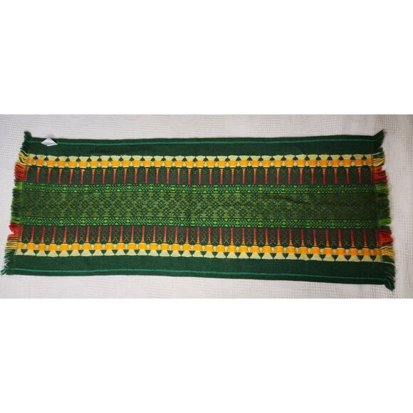 Vintage Candle Theme Table Runner Woven Retro Green Mid Century Ethnic - Picture 7 of 9